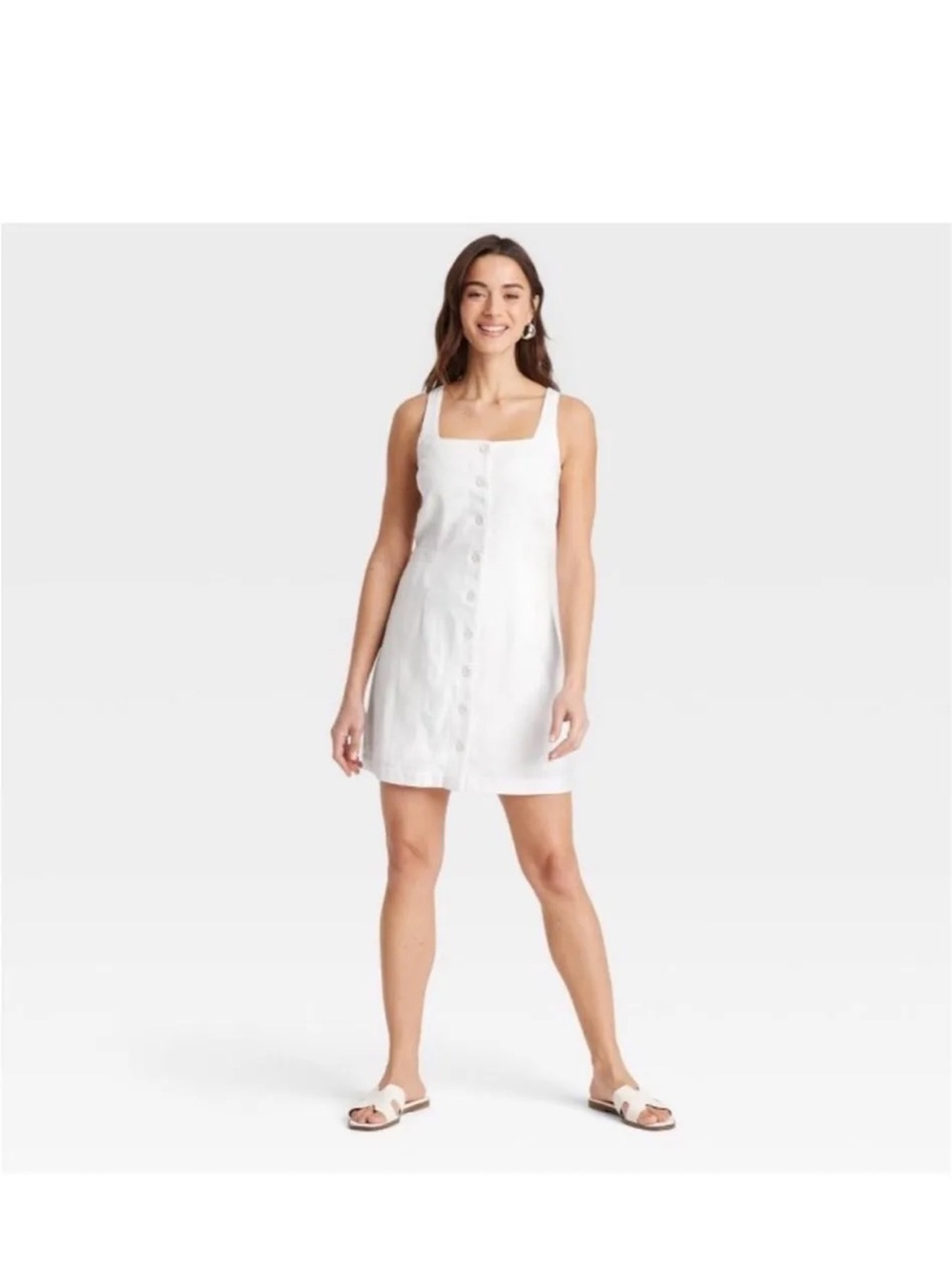 A new day white linen mini vest dress
